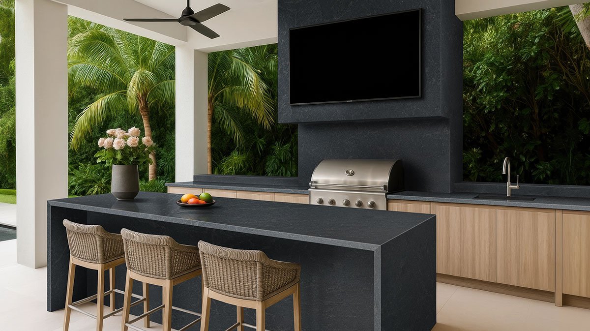 Nero Mist Granite countertop in a outdoor hardscape