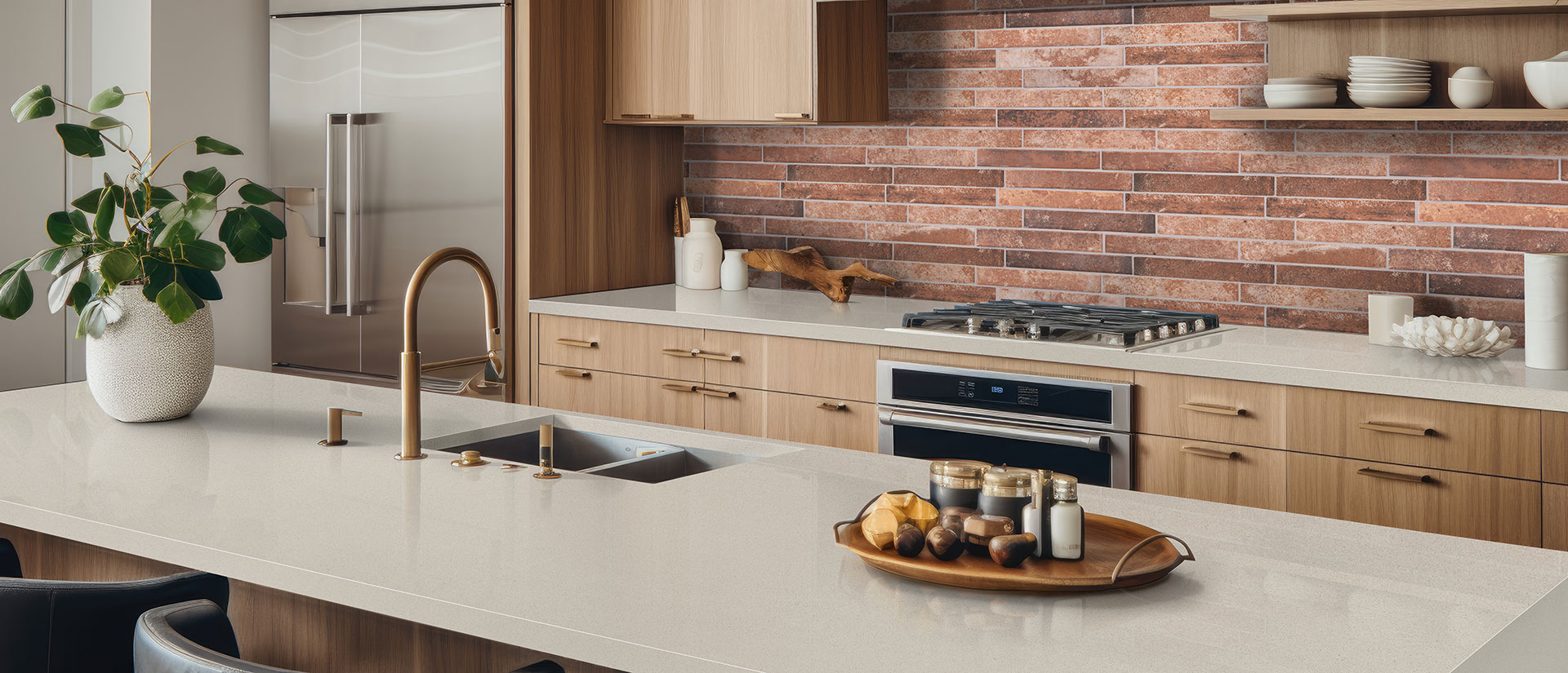 Aruca White Quartz countertop installed — view 2