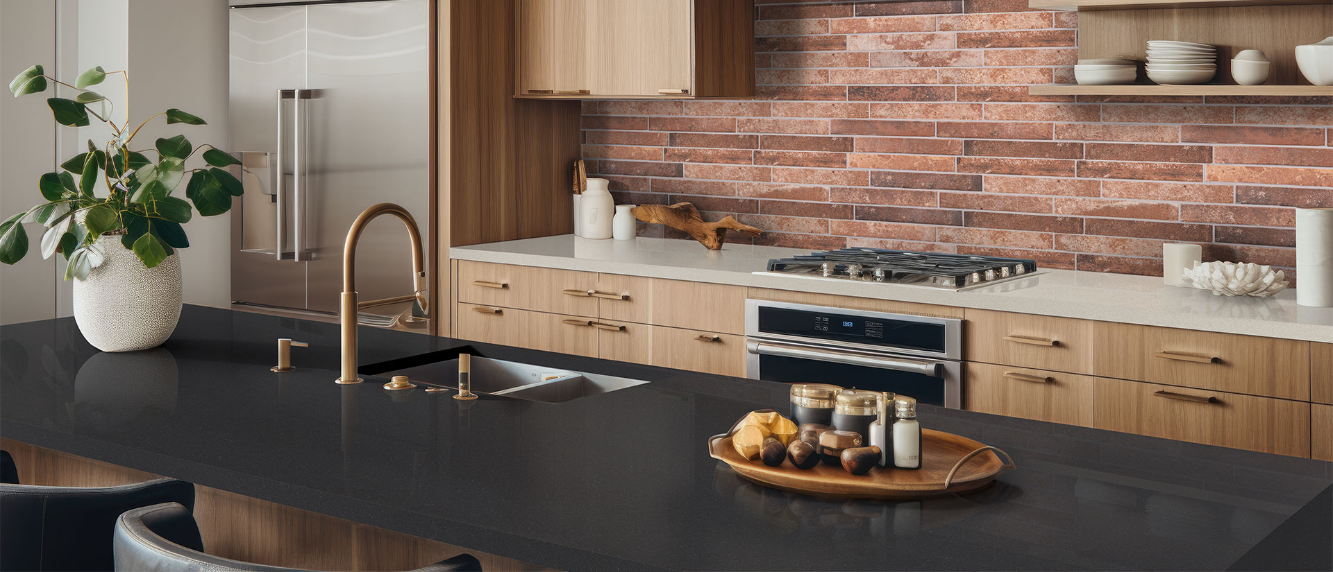Aruca White Quartz countertop in a kitchen — view 2