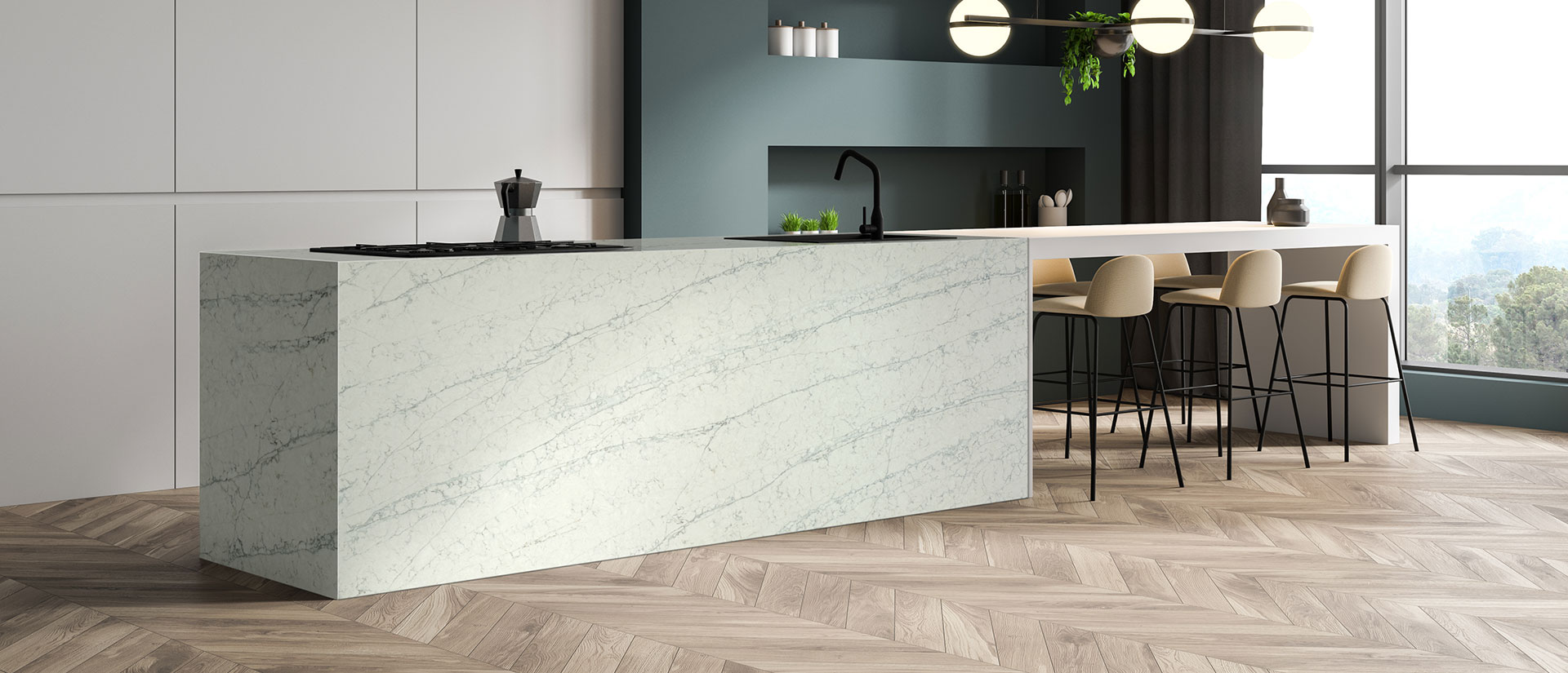 Azurmatt Quartz countertop installed