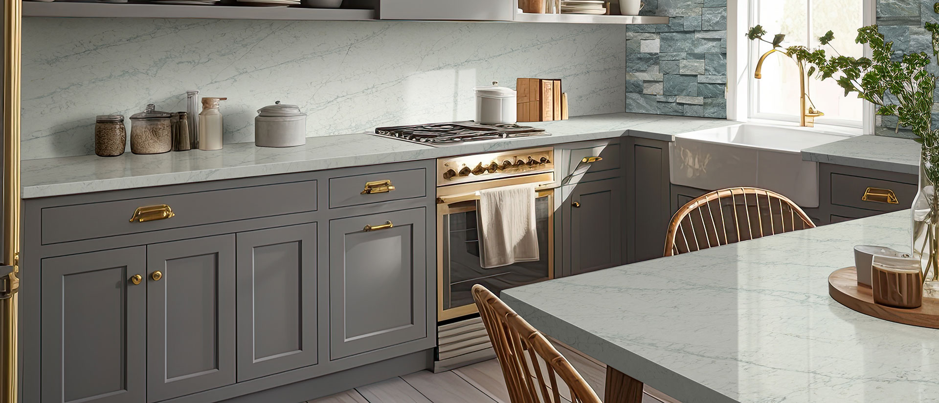 Azurmatt Quartz countertop in a kitchen — view 2