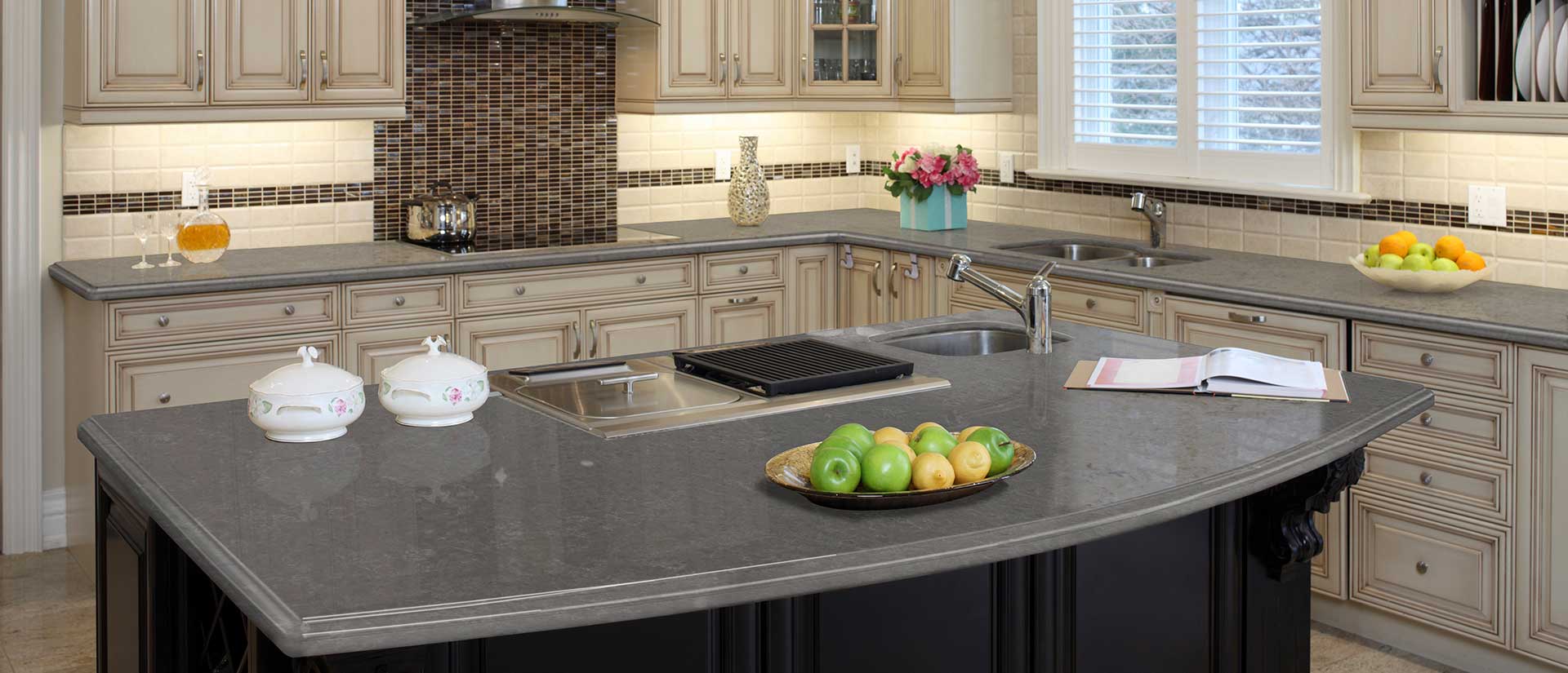 Babylon Gray Concrete Quartz countertop installed