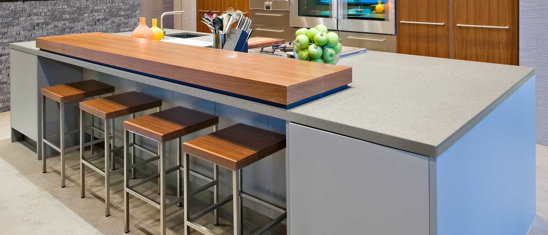 Bianco Pepper Quartz countertop installed