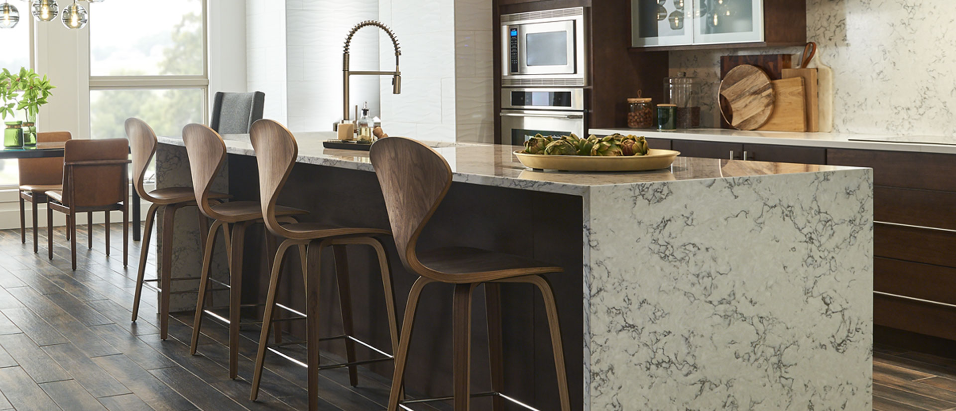 Blanca Arabescato Quartz countertop installed