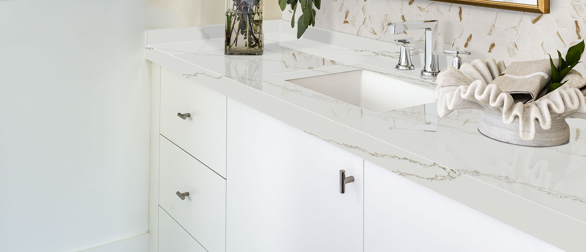 Calacatta Arno Quartz countertop installed