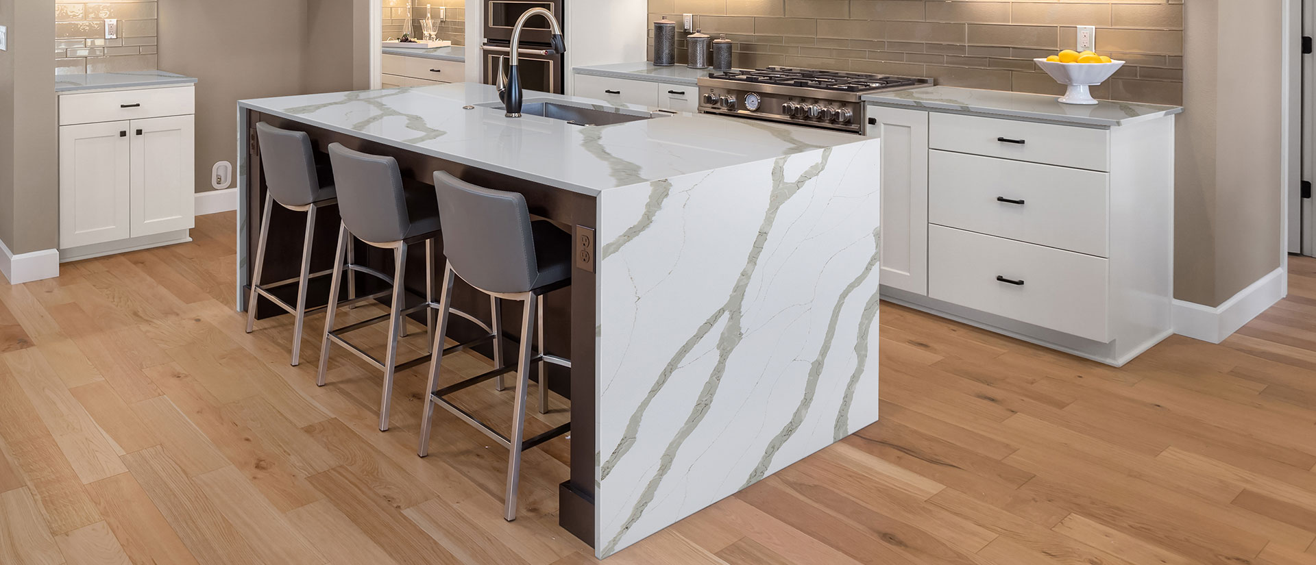 Calacatta Bali Quartz countertop installed