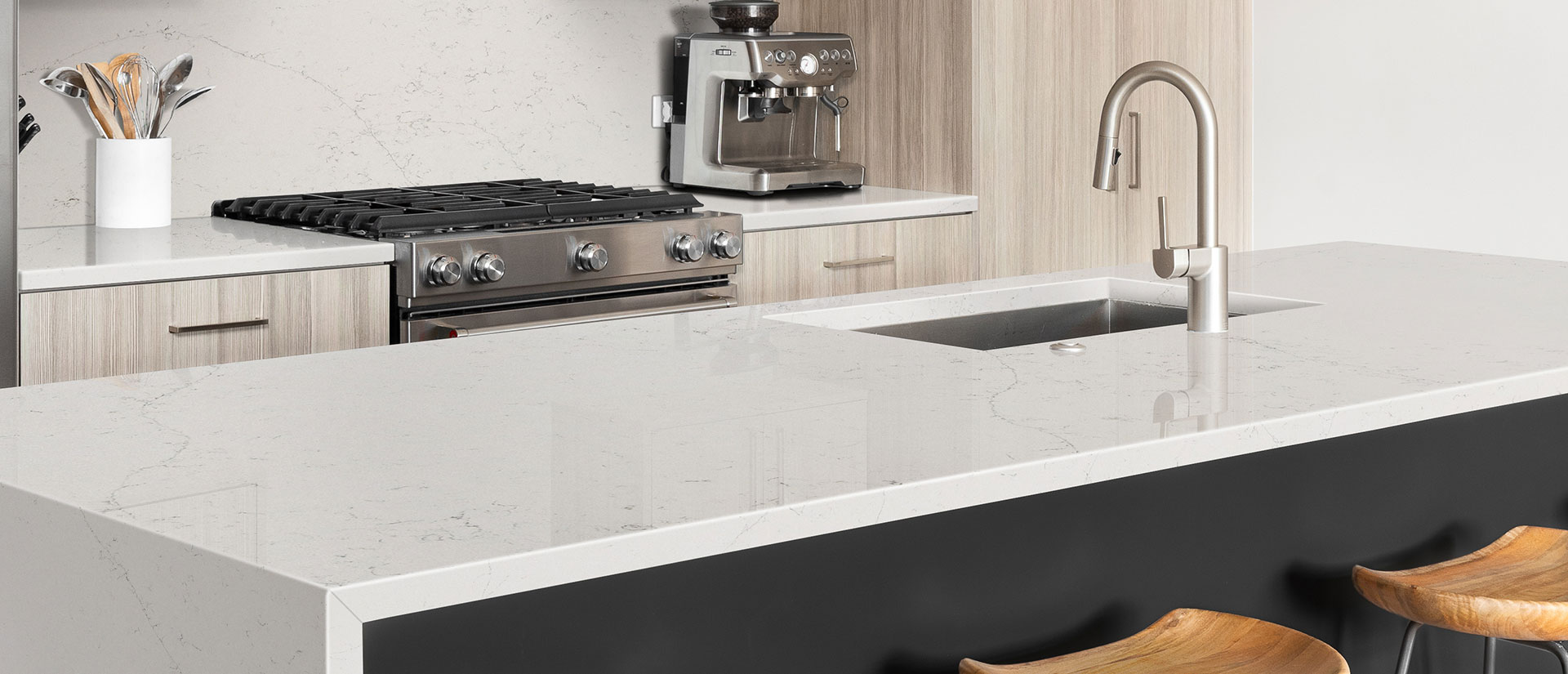 Calacatta Botanica Quartz countertop installed — view 2