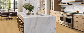 Calacatta Castana Quartz countertop in a kitchen
