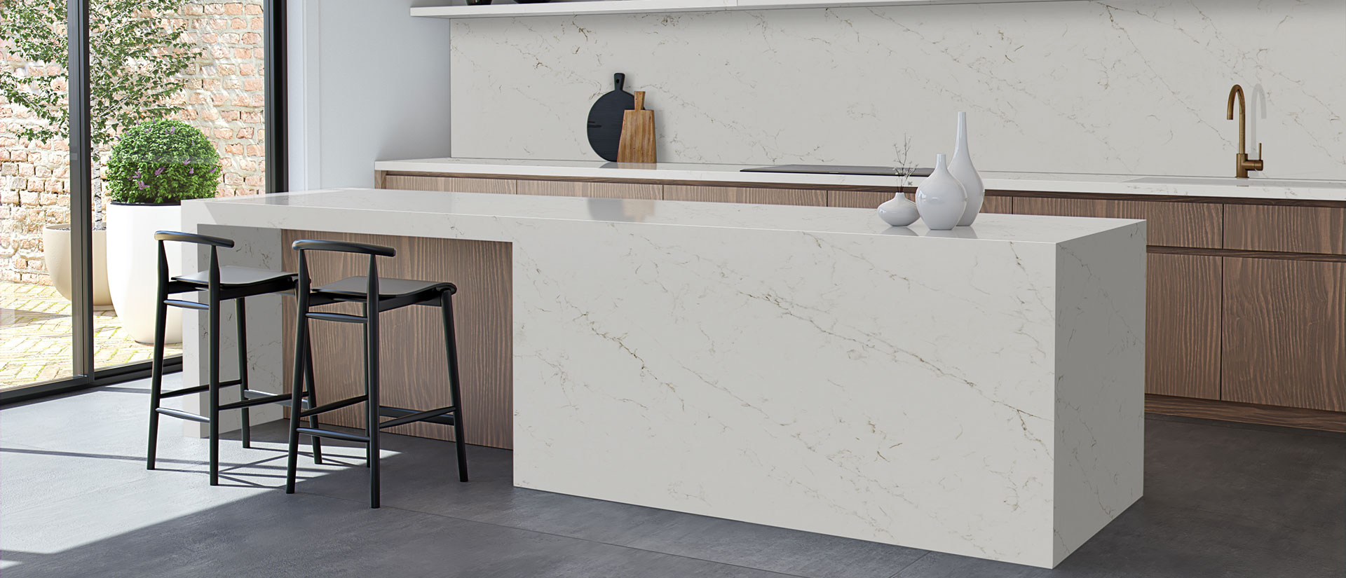 Calacatta Delios Quartz countertop installed — view 2