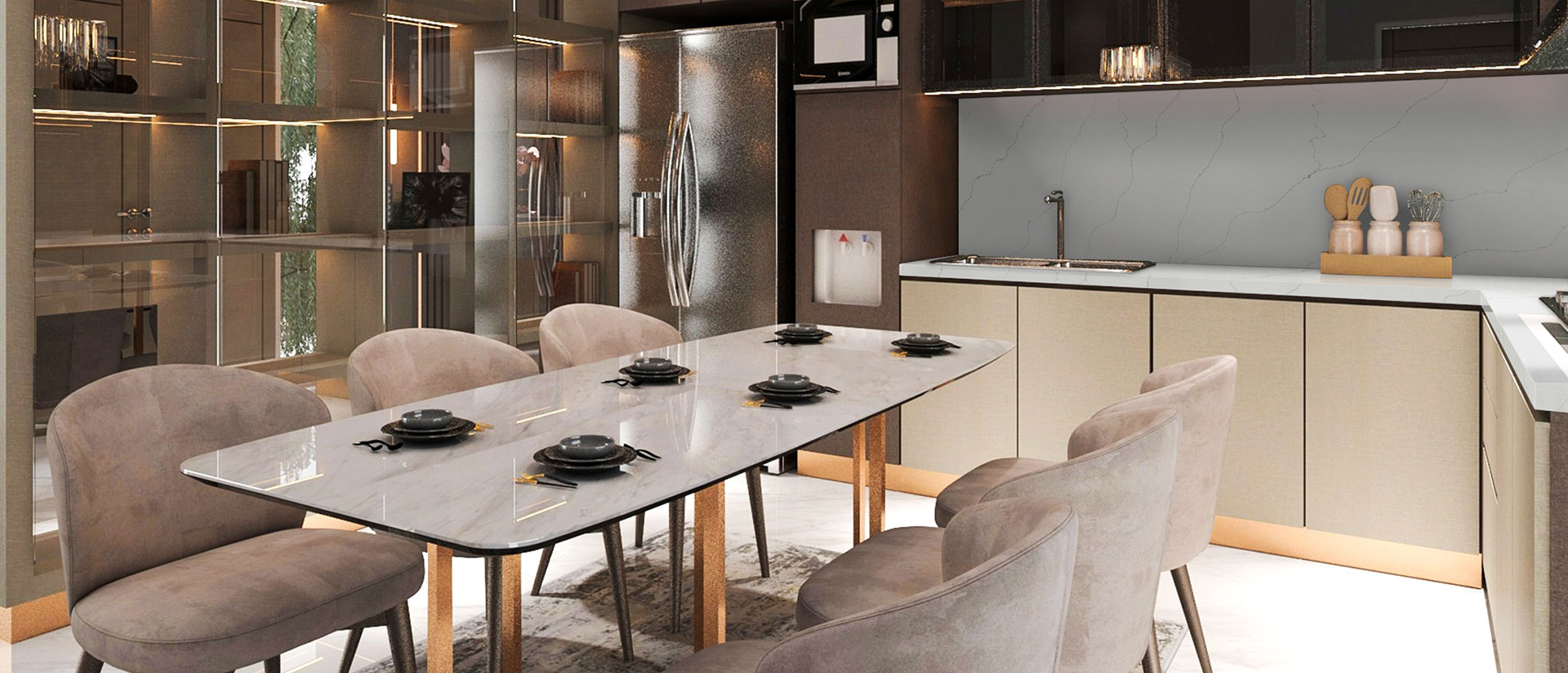 Calacatta Duolina Quartz countertop installed