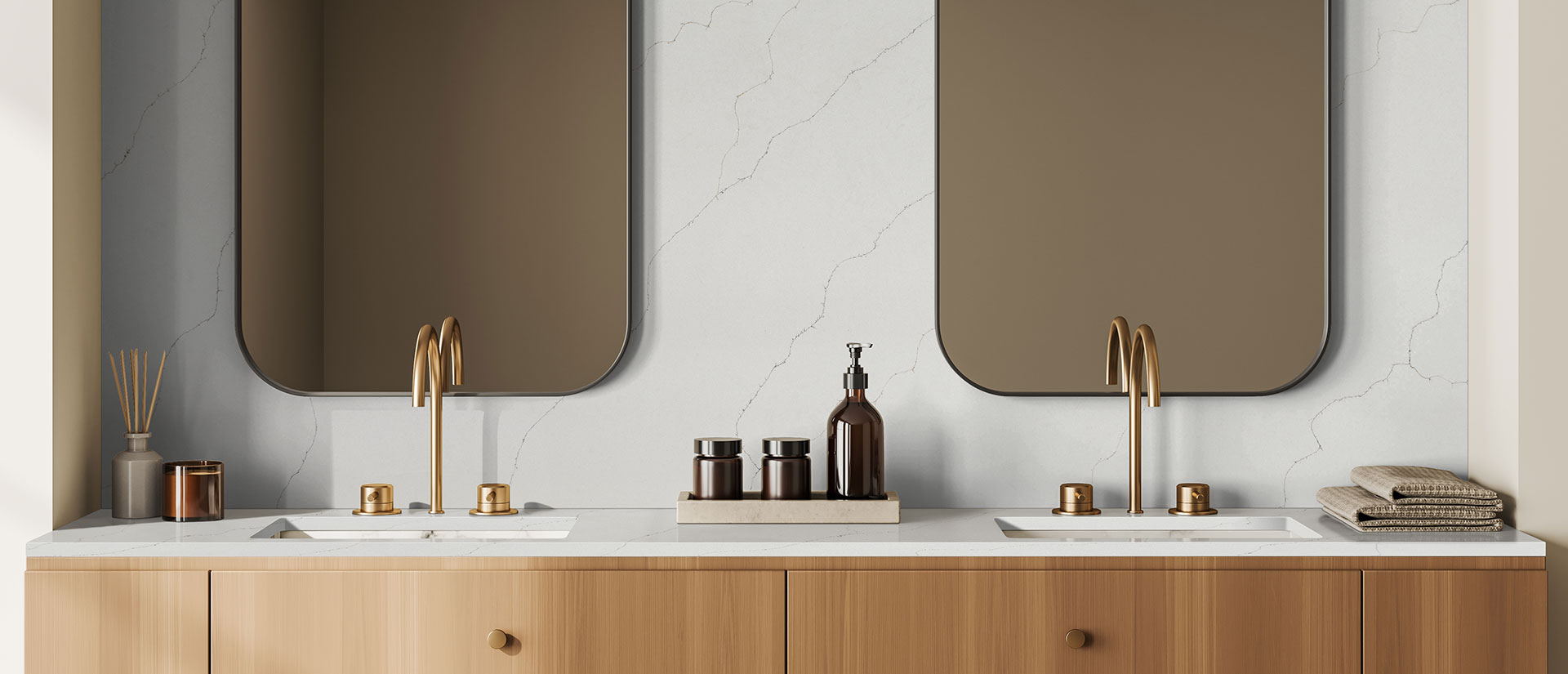 Calacatta Duolina Quartz countertop installed — view 2