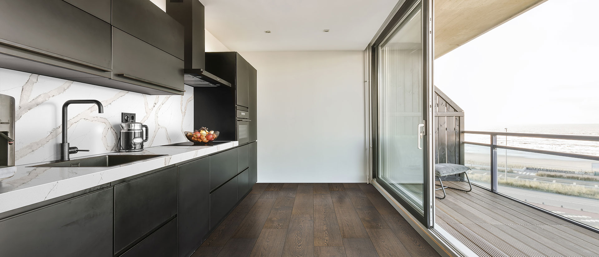Calacatta Goa Quartz countertop installed
