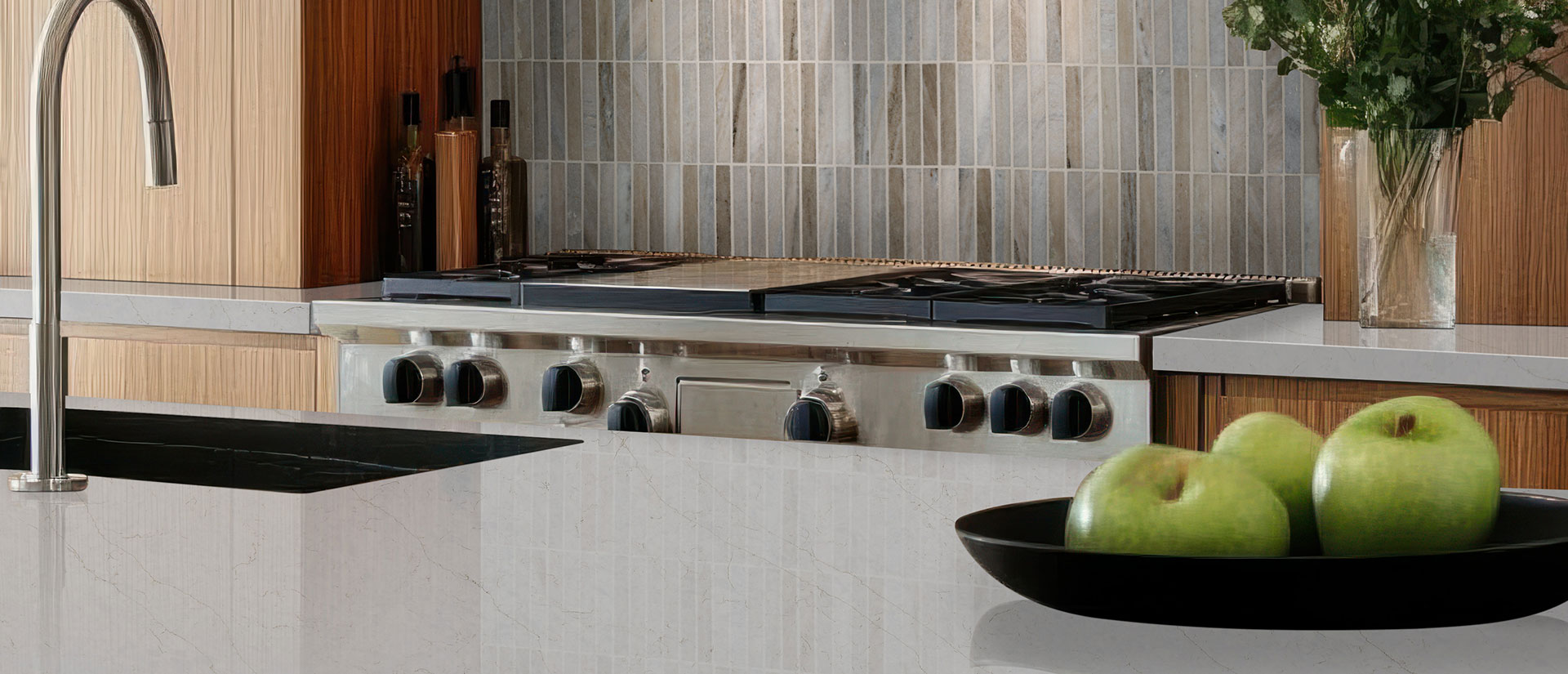 Calacatta Karmelo Quartz countertop in a kitchen — view 3