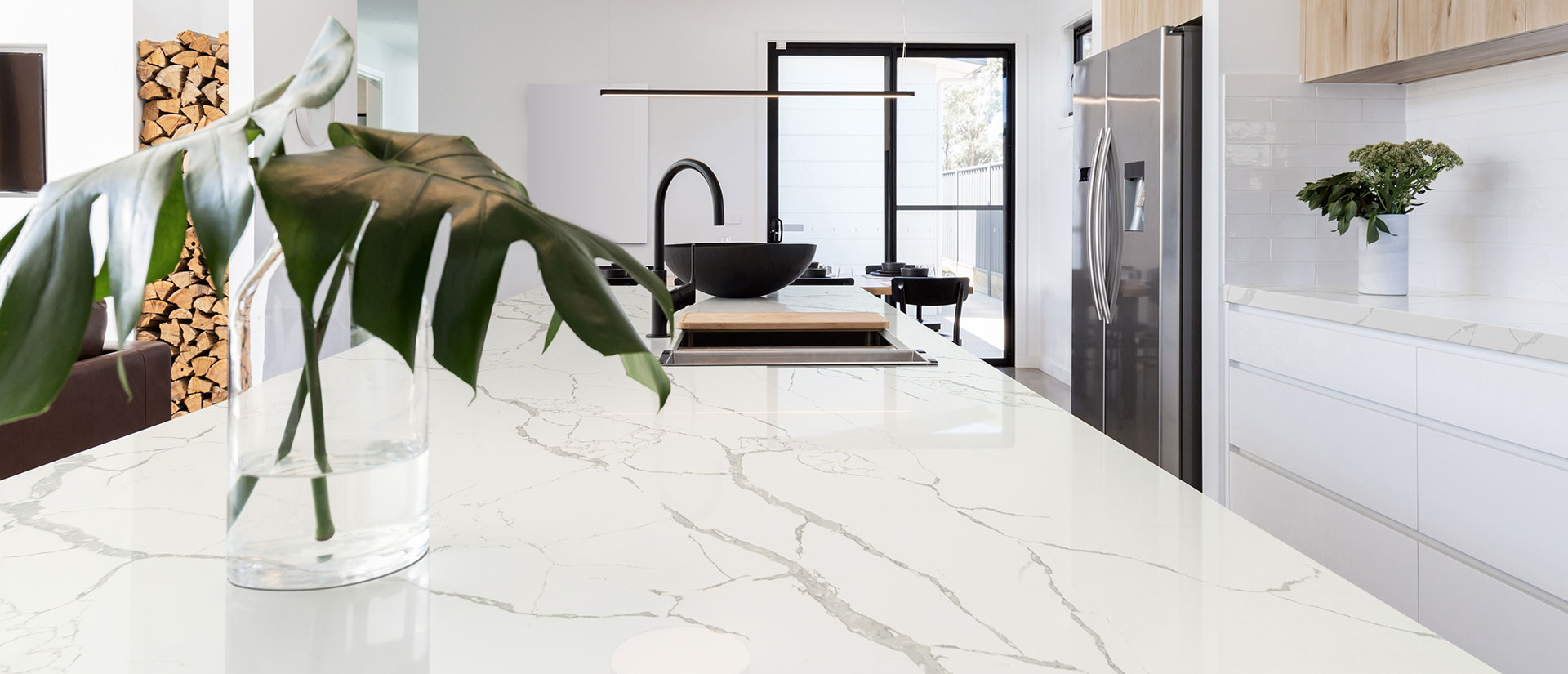 Calacatta Laza Quartz countertop installed — view 3