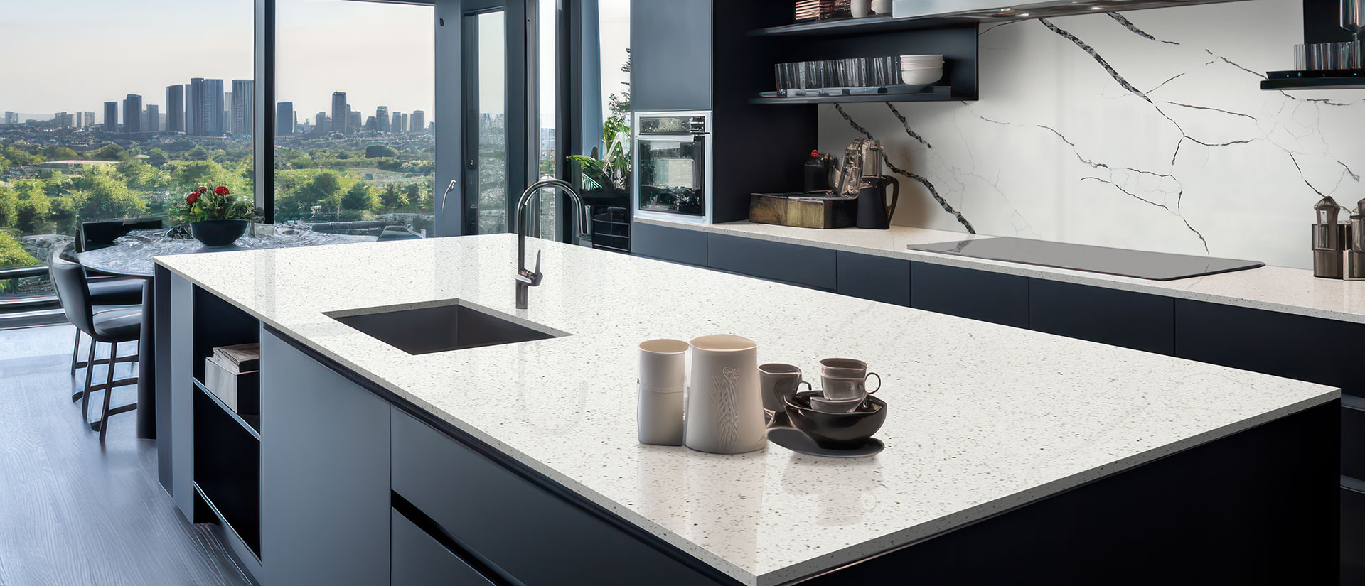 Calacatta Laza Quartz countertop in a kitchen — view 2