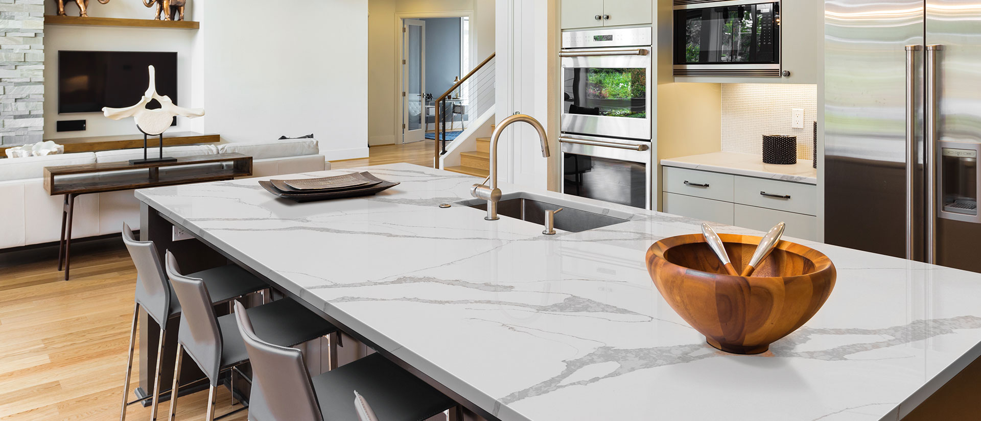 Calacatta Leon Quartz countertop installed
