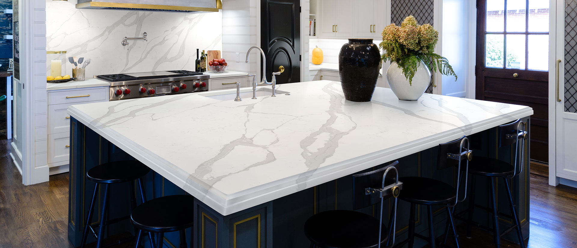 Calacatta Luccia Quartz countertop installed