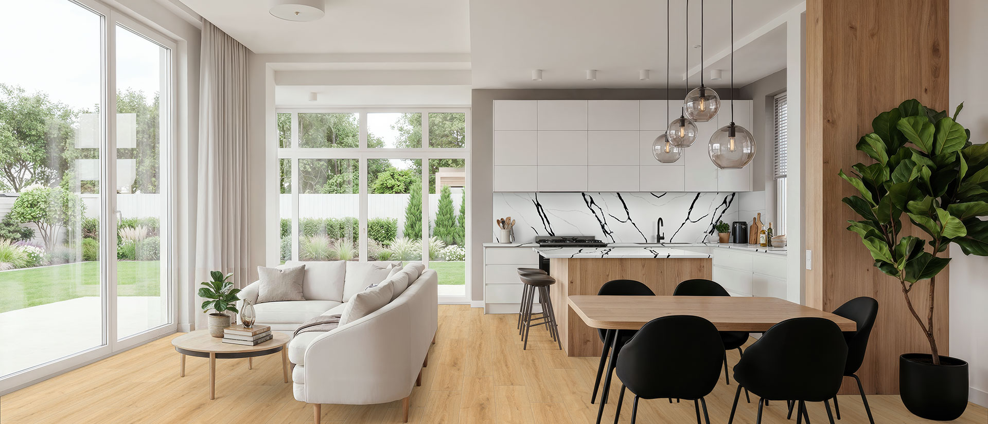 Calacatta Lumanyx Quartz countertop in a living room
