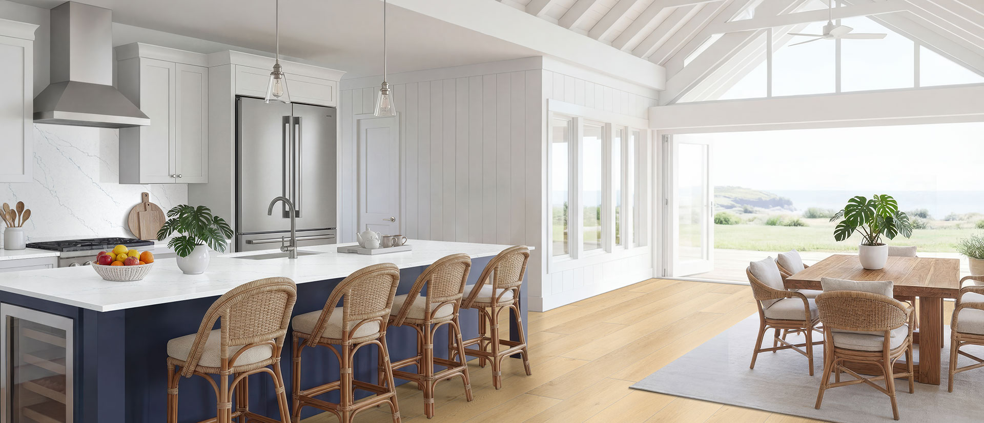 Calacatta Miraggio Cielo Quartz countertop in a kitchen — view 2