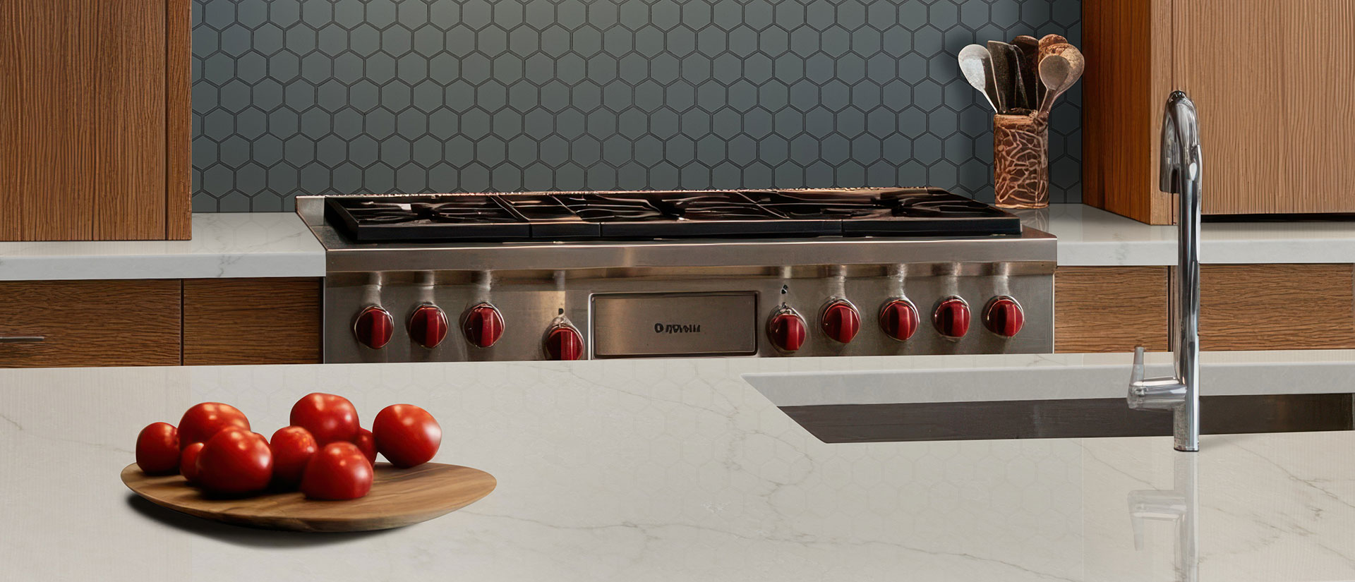 Calacatta Monaco Quartz countertop in a kitchen