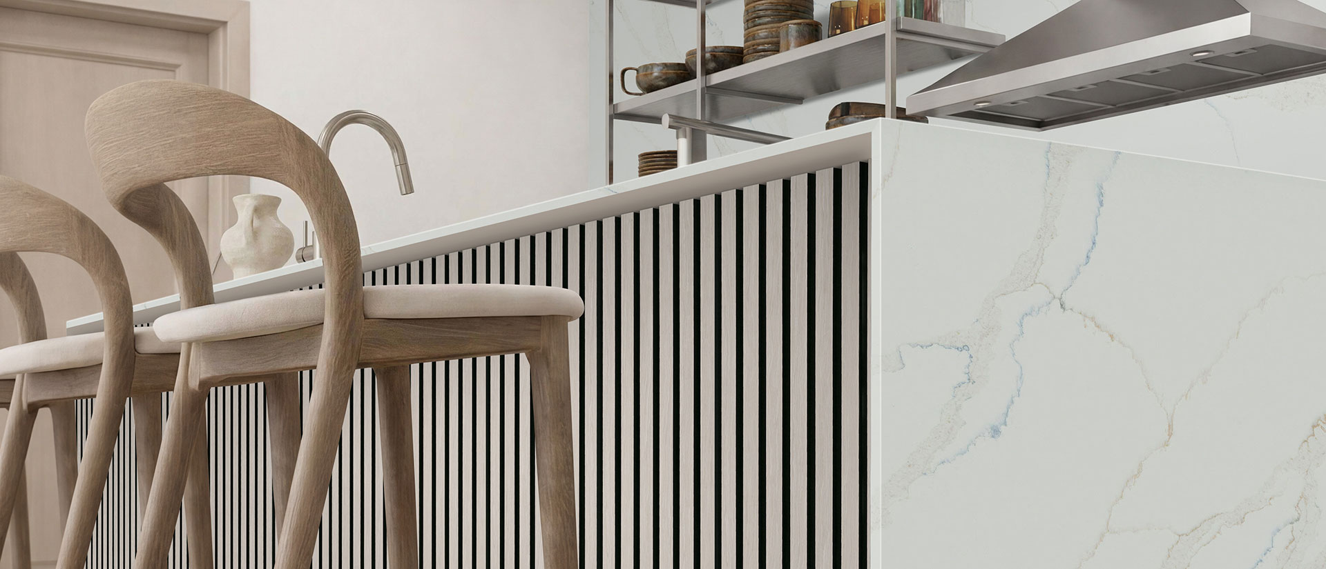 Calacatta Safyra Quartz countertop in a kitchen — view 3