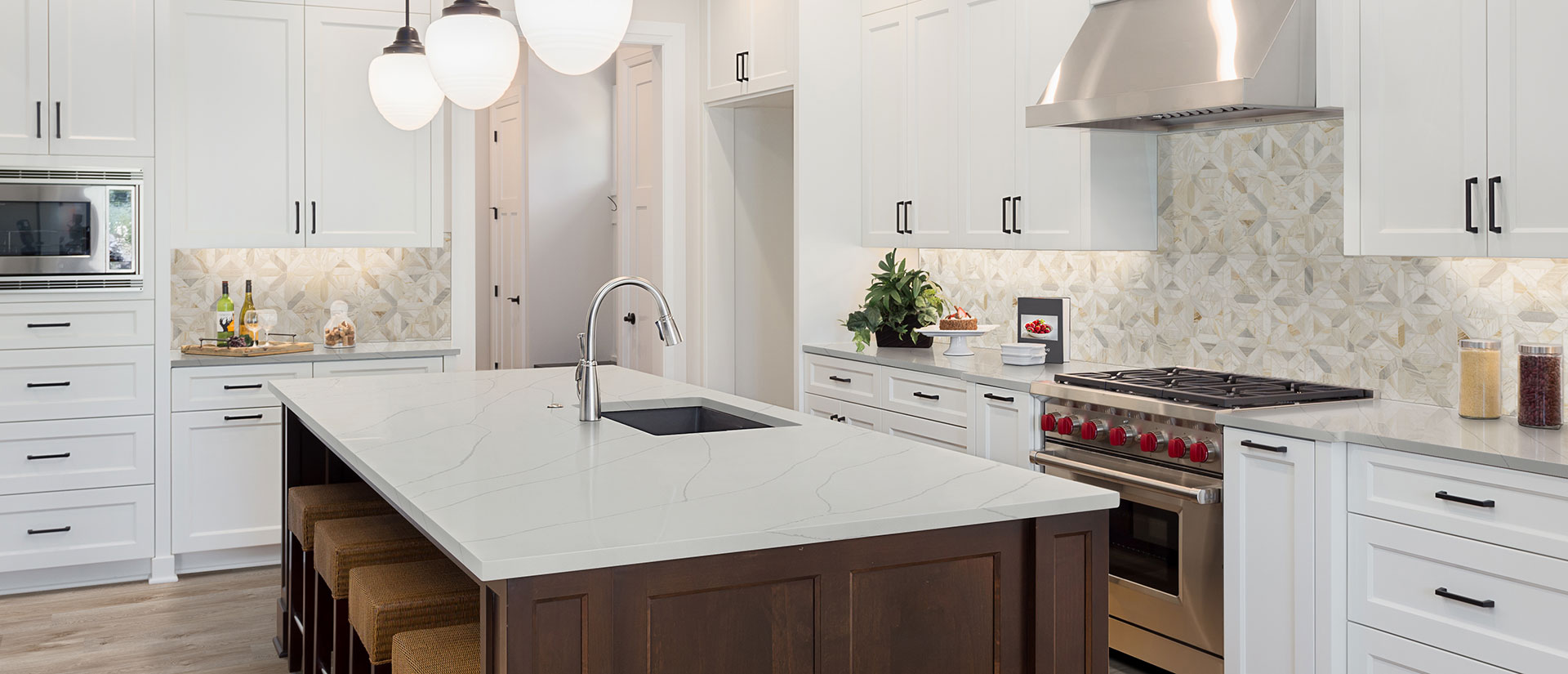 Calacatta Ultra Quartz countertop in a kitchen — view 5