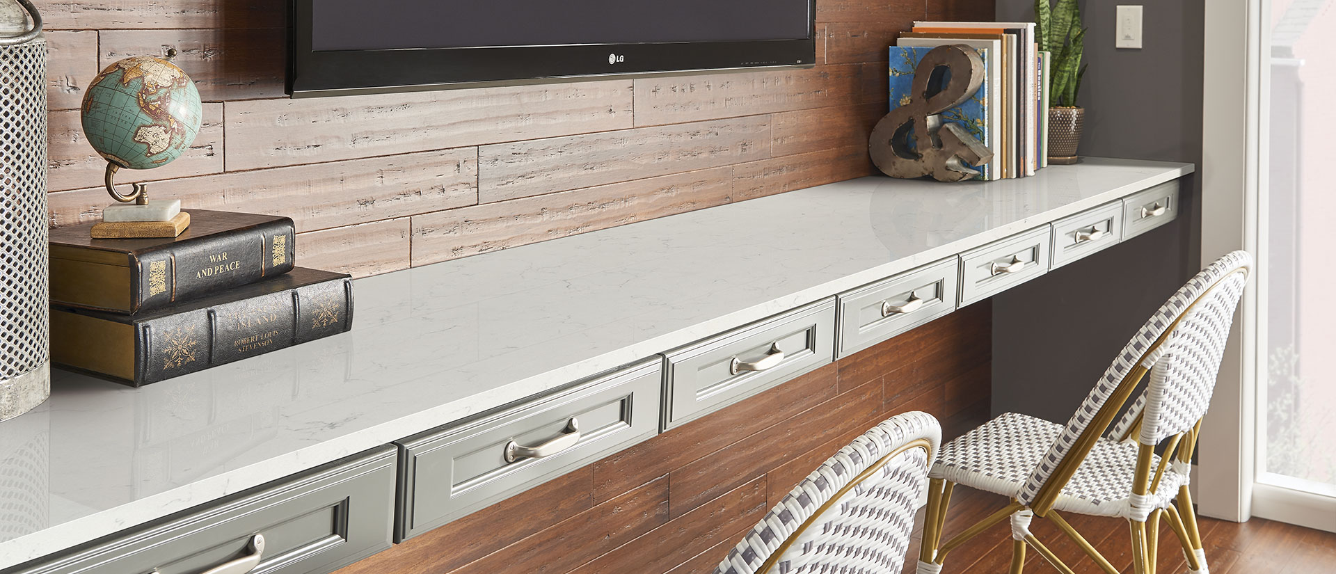 Carrara Delphi Quartz countertop in a kitchen — view 4