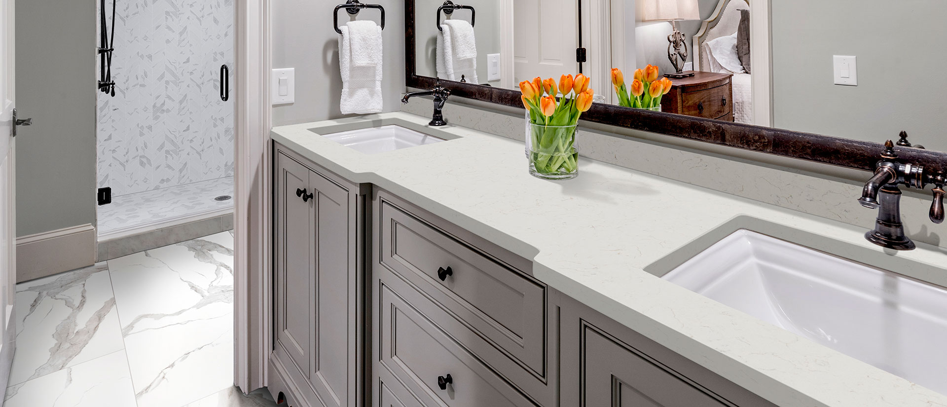 Carrara Miksa Quartz countertop installed — view 3