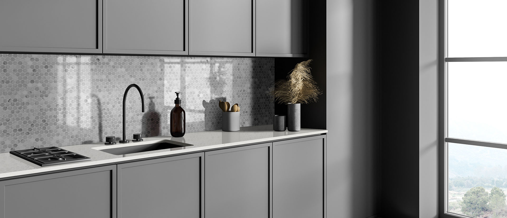 Carrara Miksa Quartz countertop installed — view 5