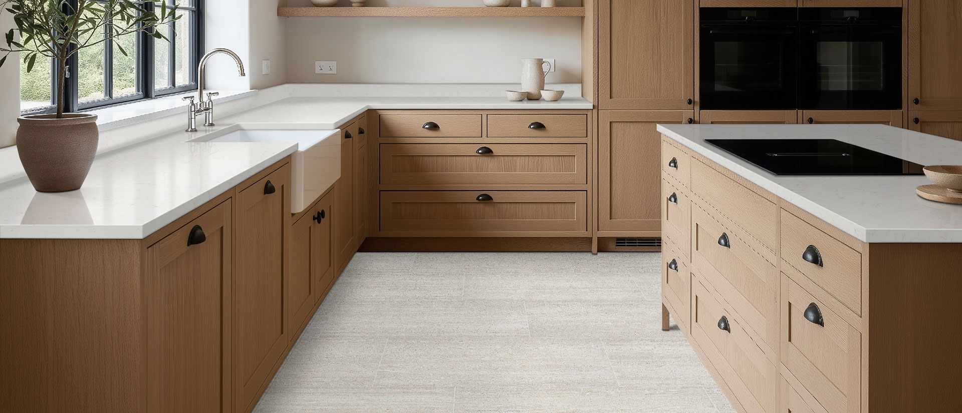 Carrara Miksa Quartz countertop in a kitchen — view 2