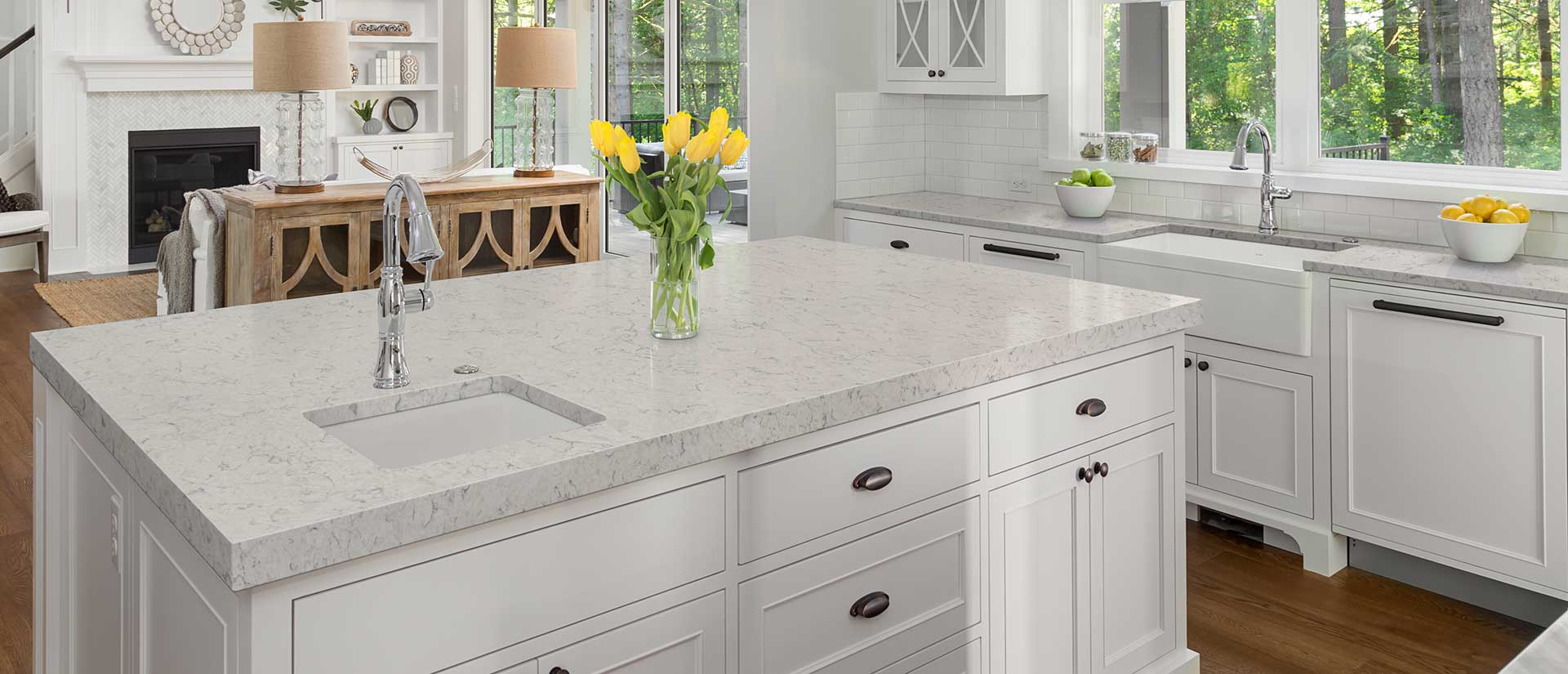 Carrara Mist Quartz countertop installed — view 2