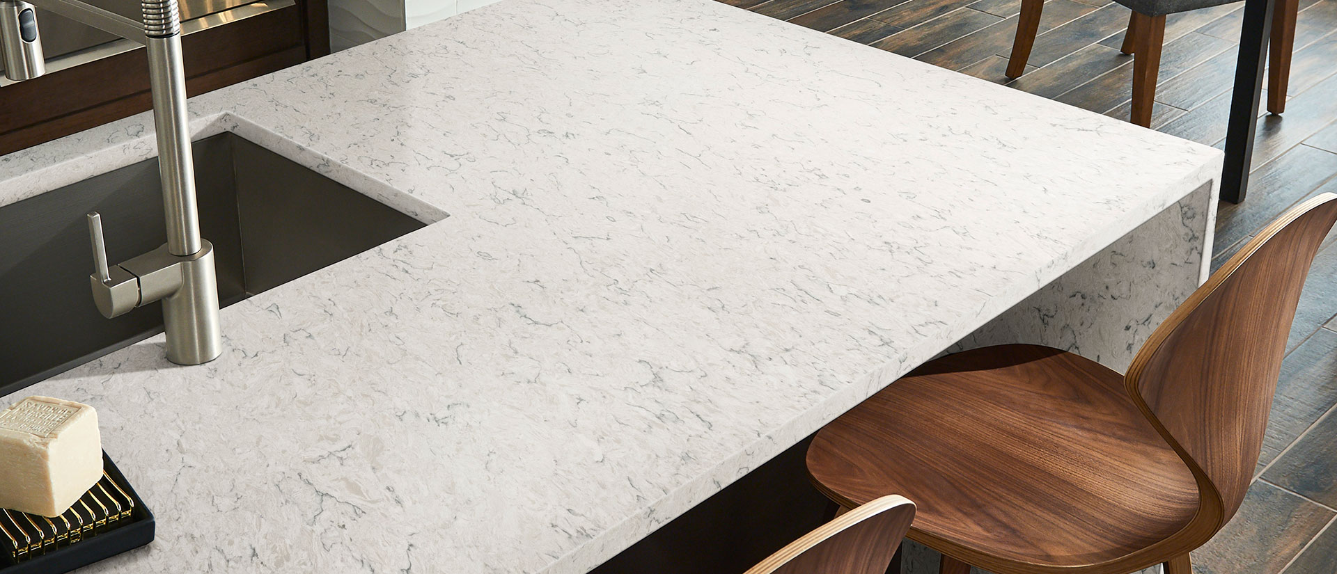 Carrara Mist Quartz countertop installed — view 3