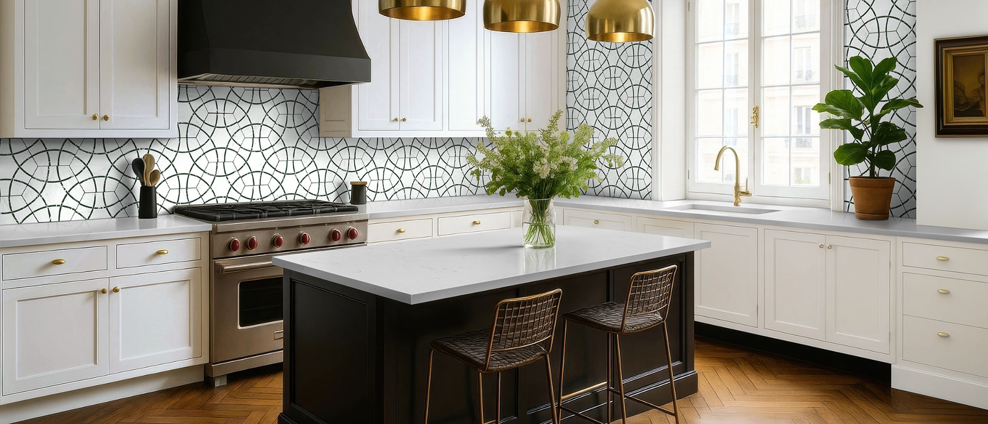 Carrara Morro Quartz countertop in a kitchen — view 2