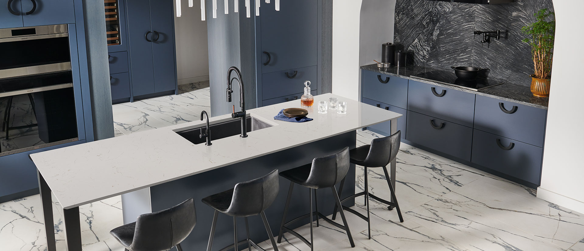 Carrara Trigato Quartz countertop installed — view 5