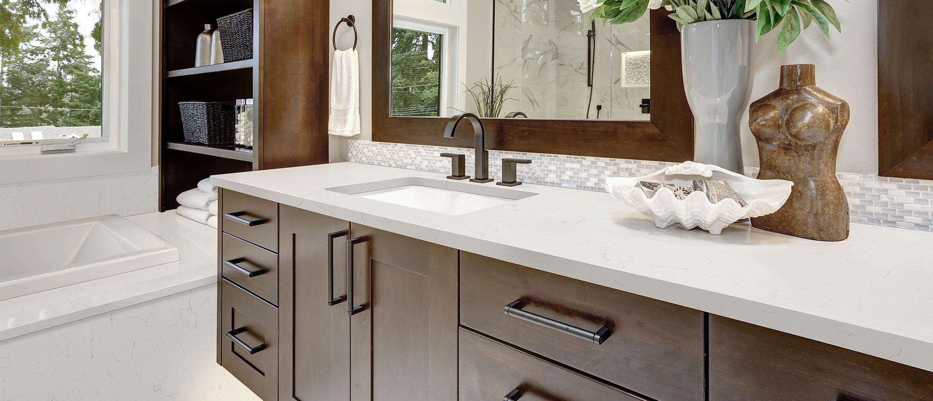 Carrara Trigato Quartz countertop installed — view 7