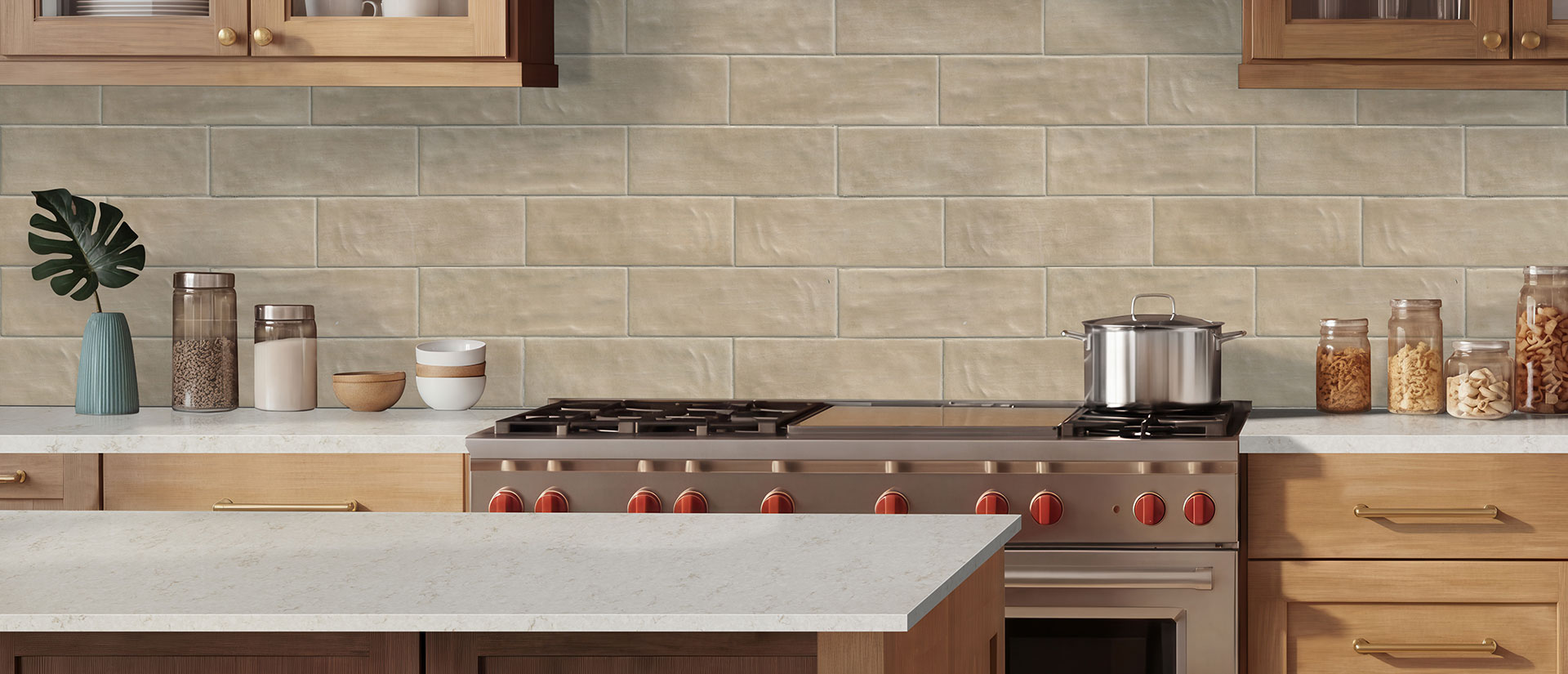 Cashmere Taj Quartz countertop in a kitchen