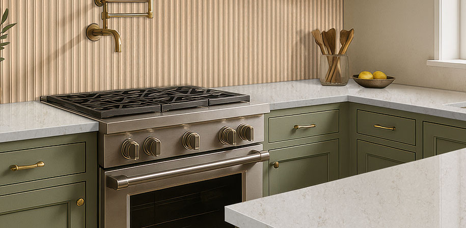 Cashmere Taj Quartz countertop in a kitchen — view 2