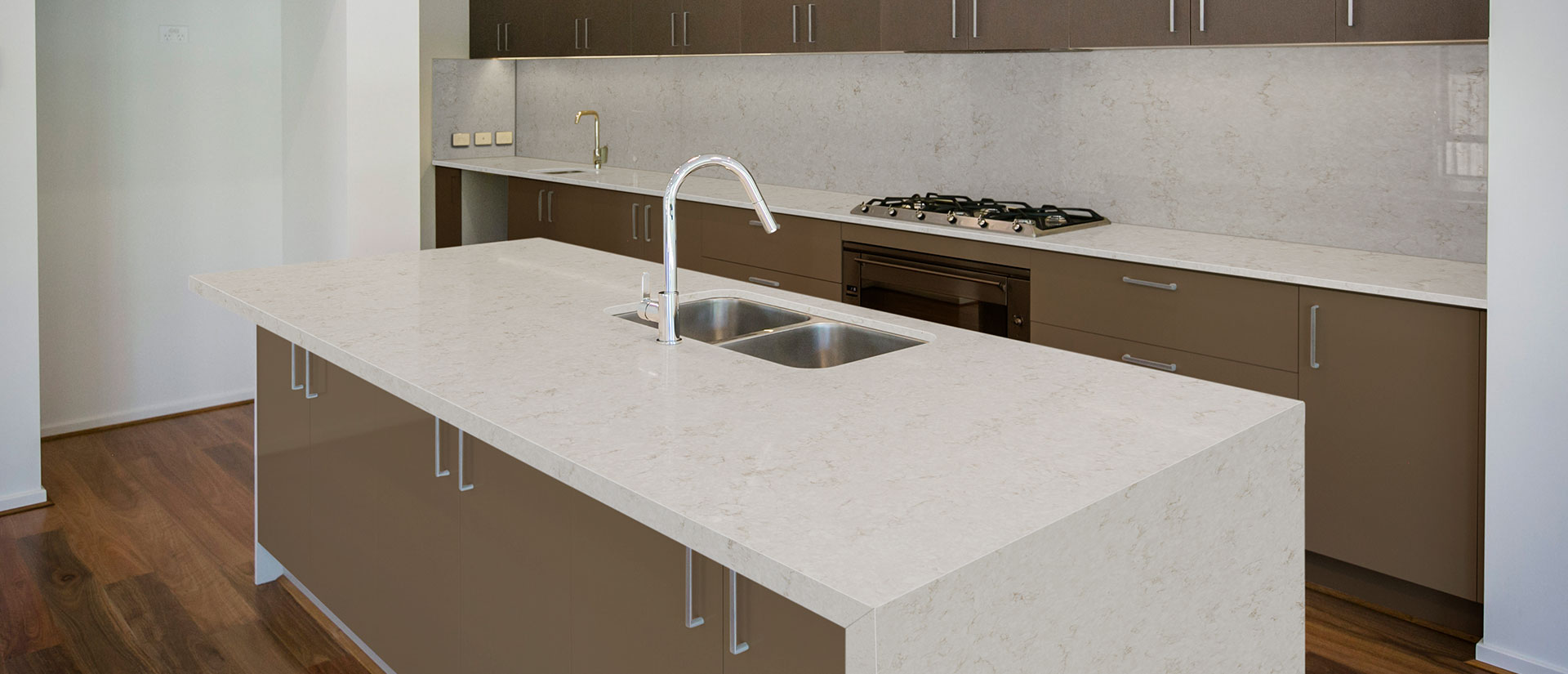 Cashmere Taj Quartz countertop installed — view 2