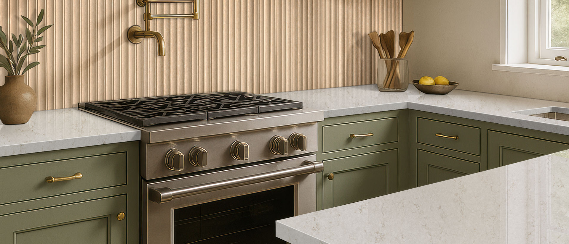 Cashmere Taj Quartz countertop in a kitchen — view 4
