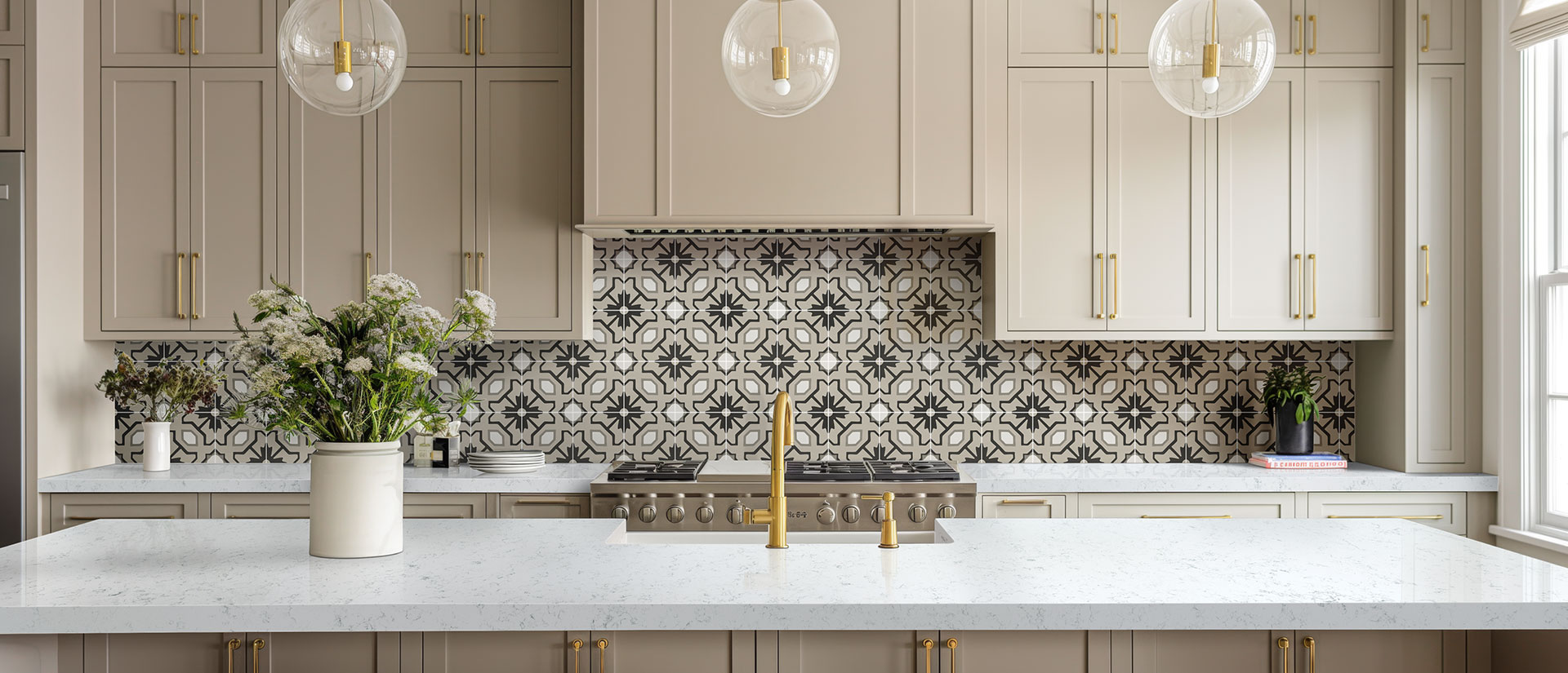 Fairy White Quartz countertop in a kitchen — view 2