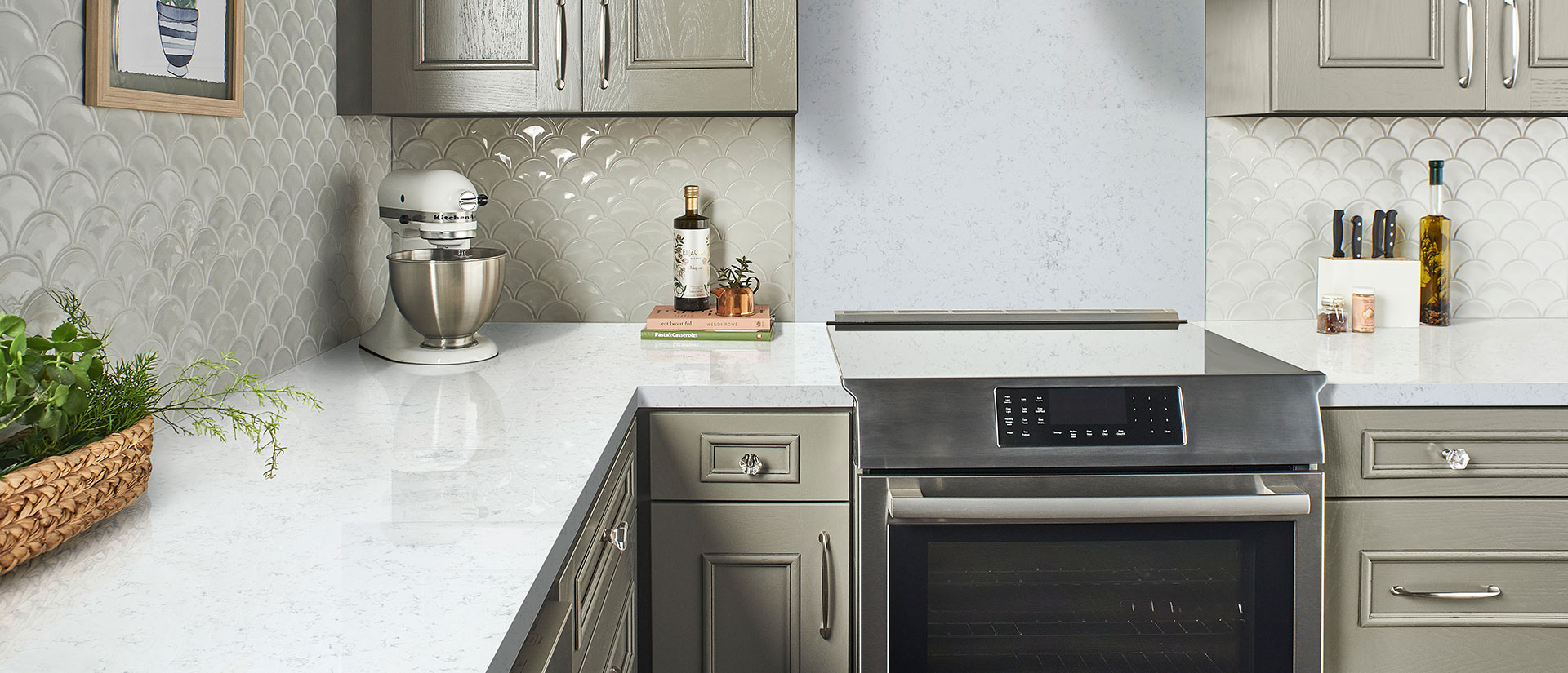 Fairy White Quartz countertop installed — view 2