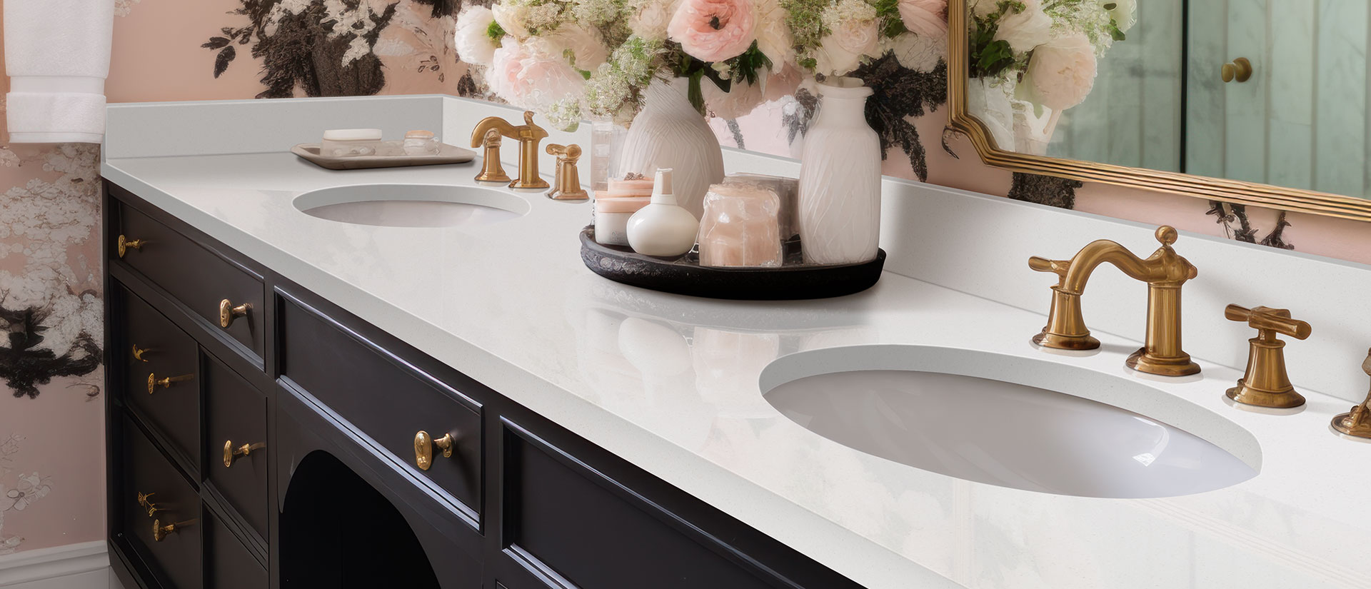 Frost White Quartz countertop in a bathroom