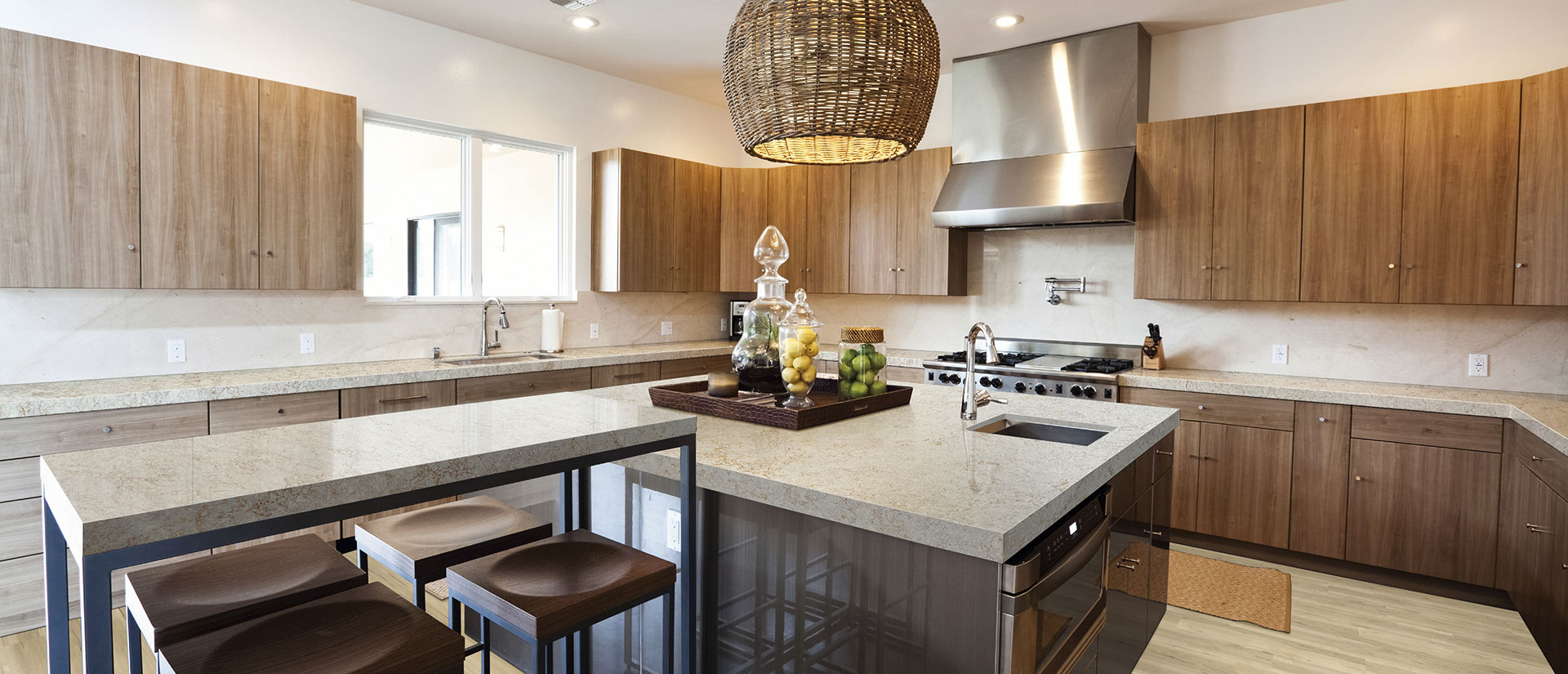 Gray Lagoon Quartz countertop installed — view 2