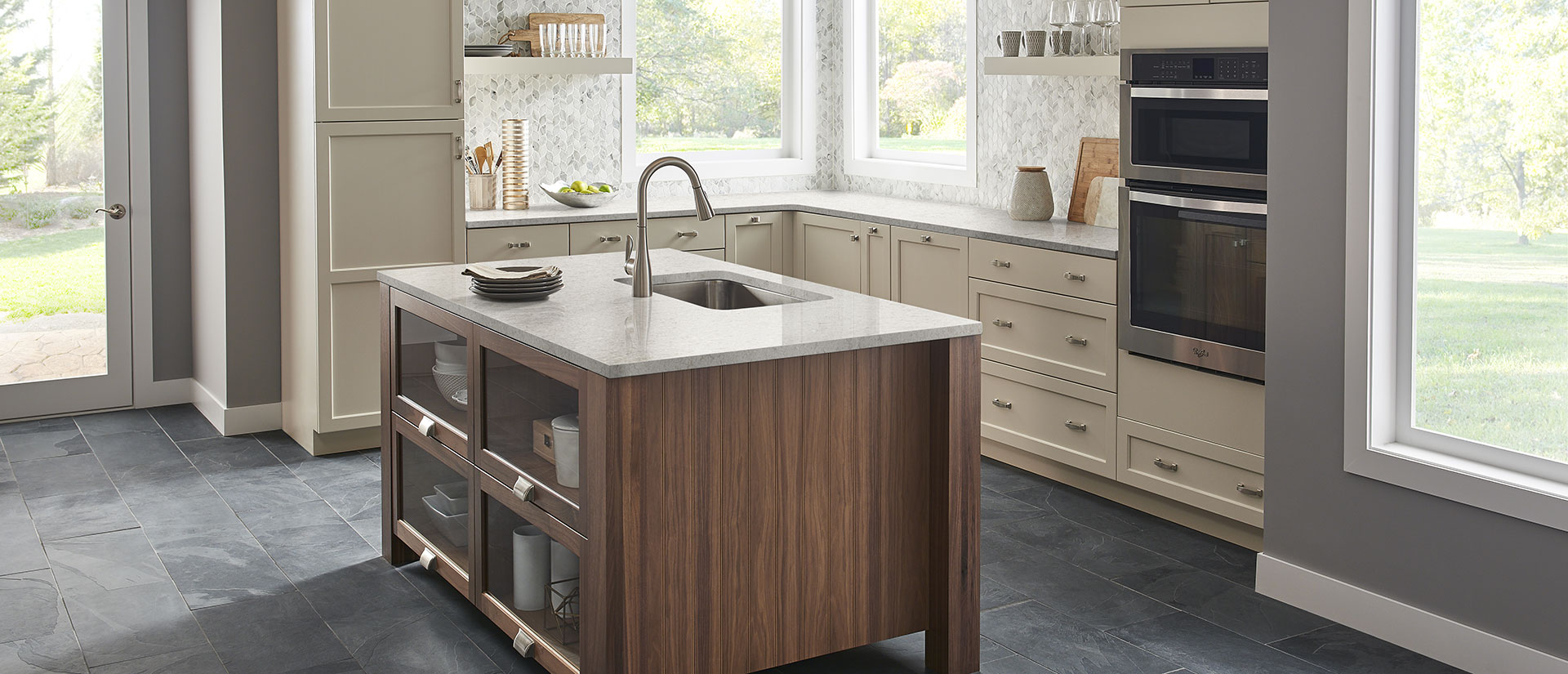 Gray Lagoon Quartz countertop installed — view 3