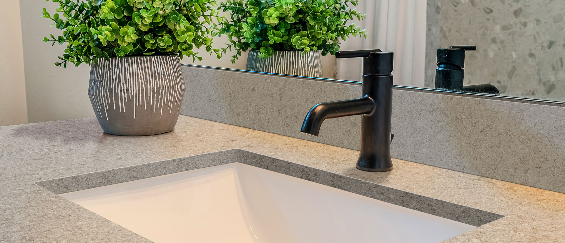 Gray Lagoon Quartz countertop installed — view 5