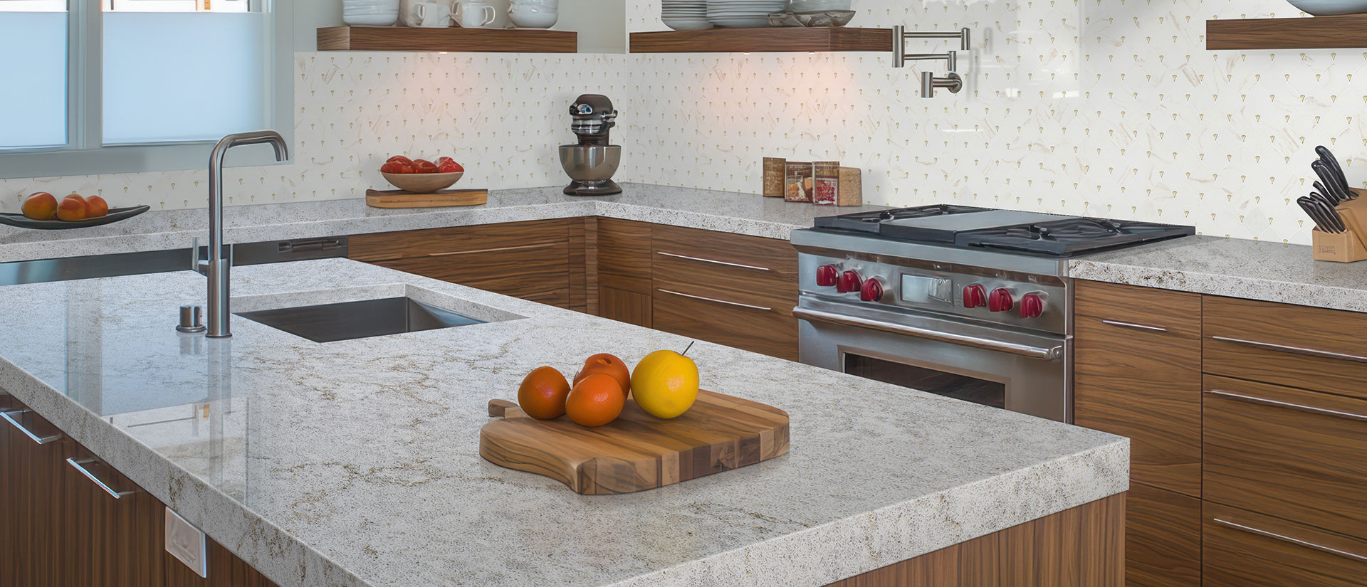 Gray Lagoon Quartz countertop in a kitchen — view 2