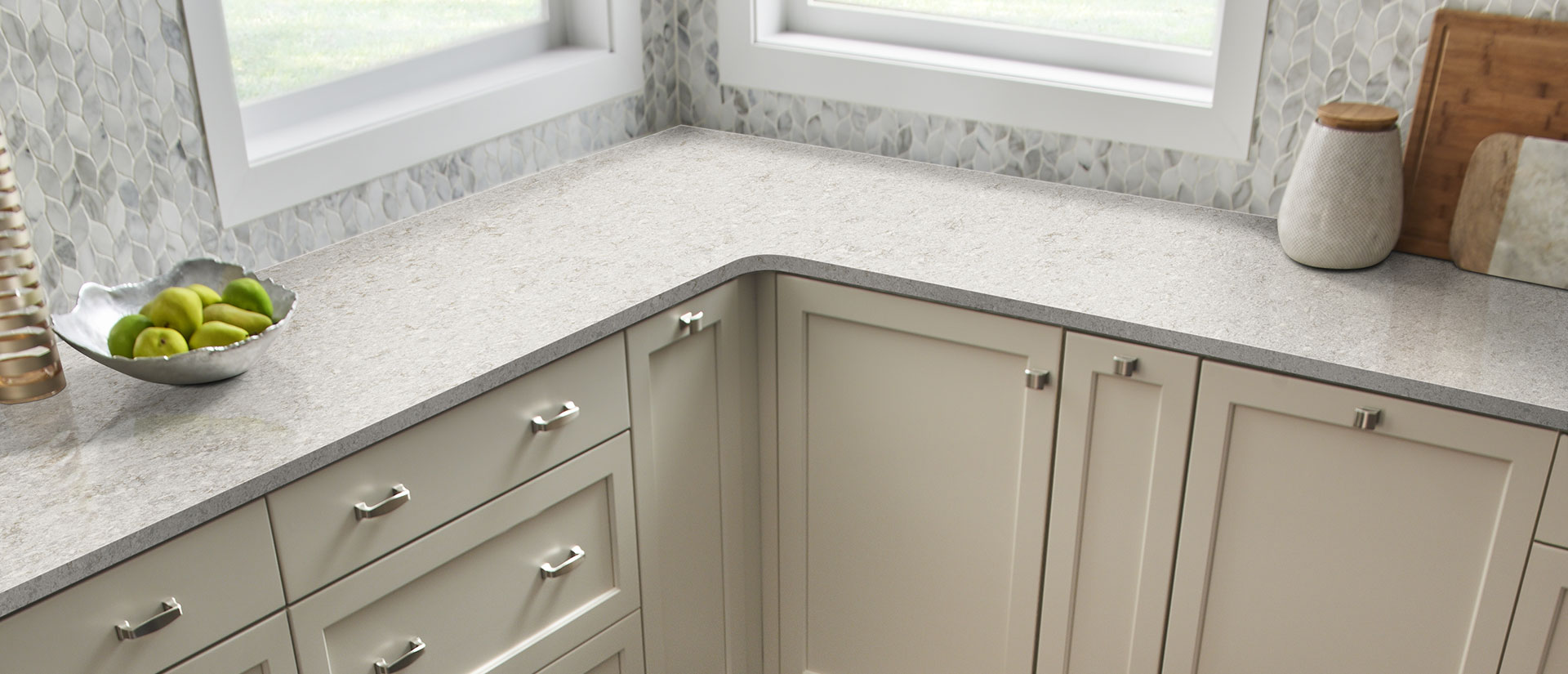 Gray Lagoon Quartz countertop installed — view 7