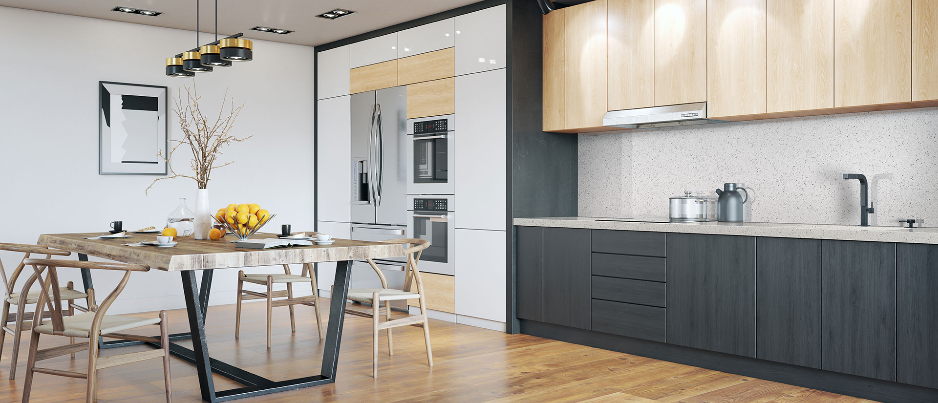 Iced White Quartz countertop in a kitchen
