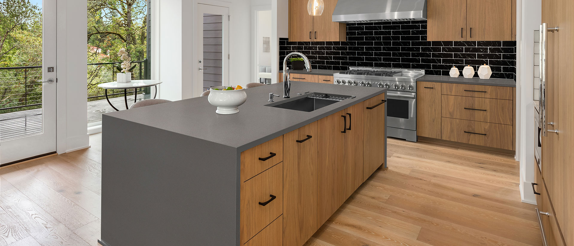 Macabo Gray Quartz countertop installed — view 2