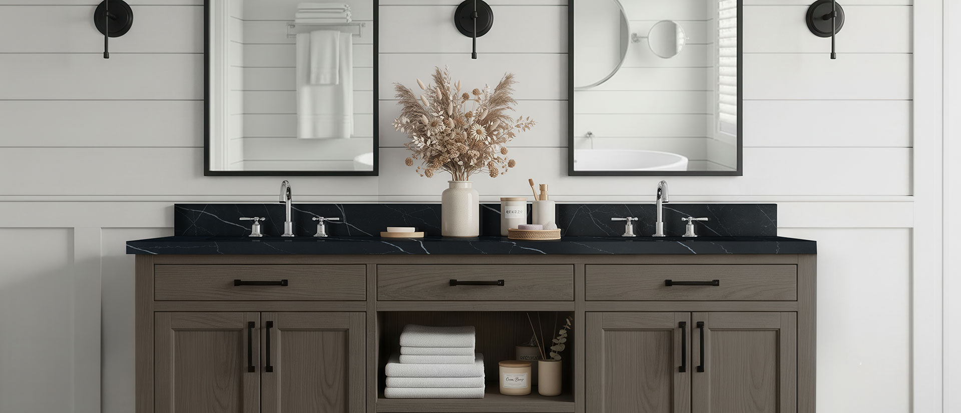 Marquina Midnight ® countertop in a bathroom